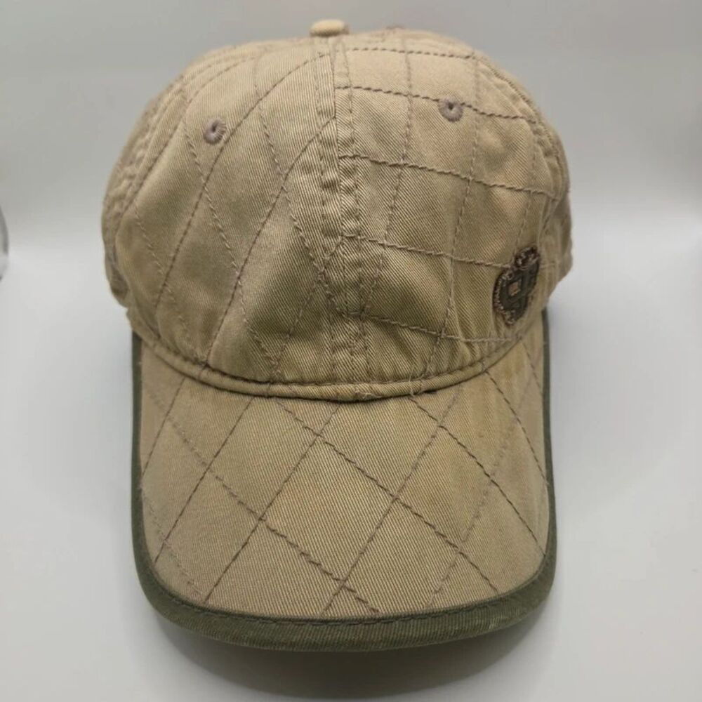 Golf Hat Cremieux Quilted Diamond Stitch A-Flex Baseball Cap Hat Tan S/M Green